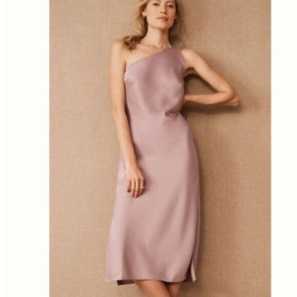 BHLDN Mauve One Shoulder Bridesmaid/Formal Size 4, Midi W/ Back Slit - Picture 1 of 5